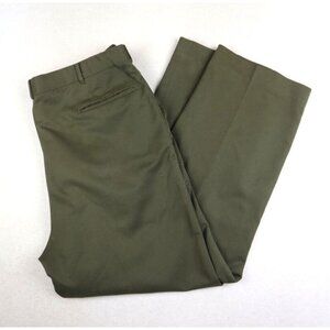 NORM THOMPSON AUTO-SIZER - MEN'S OLIVE GREEN PLEATED FRONT DRESS PANTS - SIZE 36